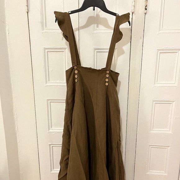 Linennaive Dresses & Skirts - Linennaive Olive Green Cottagecore Suspender Dress Skirt